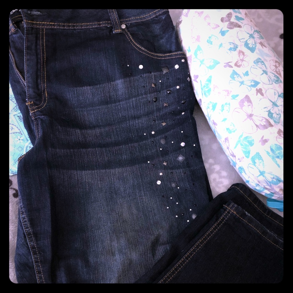 Lane Bryant studded straight skinny jeans.